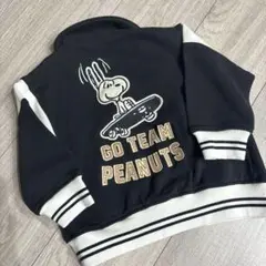 プティマイン スヌーピー 黒 春先アウター ワッペン付きスタジャン