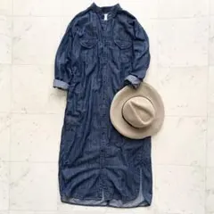 美品別注アーバンリサーチロッソ×Lee デニムシャツワンピース ロング綿麻