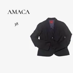 【AMACA】サイズ38 テーラードジャケット 1ボタン 濃紺/ブラック 万能のサムネイル
