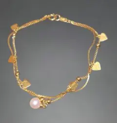 【未使用】本真珠保証 ヴィンテージ 2連ブレスレット K18GF ハートチャーム