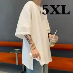 メンズ　Tシャツ　白　5XL オーバーサイズ　サイドボタン付き　シンプル　春
