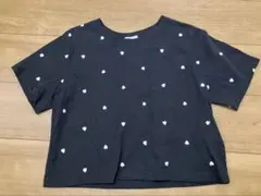 ハート刺繍　Tシャツ　トップス　Honeys ブラック　M