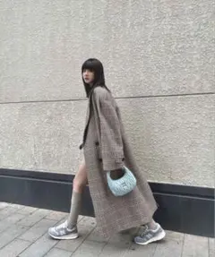 【美品】ミュウミュウ　ロングコート　ウール　総柄　マキシ丈　ピンク　イタリア製 美品】ミュウミュウ ロングコート ウール 総柄 マキシ丈 ピンク