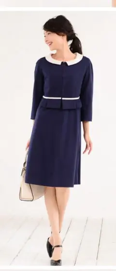 マタニティ　ミルクティー　ネイビー　ジャケット　ワンピース　セットアップ　М