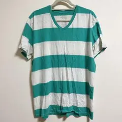 オールドネイビー Ｖネック Tシャツ 半袖カットソー グリーン ボーダー