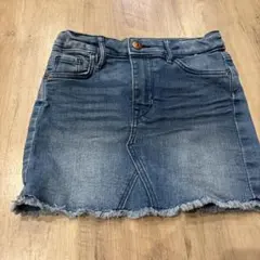 デニムブルー フリンジ裾スカート M