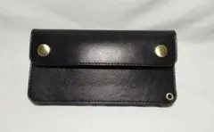 ハンドメイド　牛ヌメ革(丘染め)　トラッカーロングウォレット　黒色