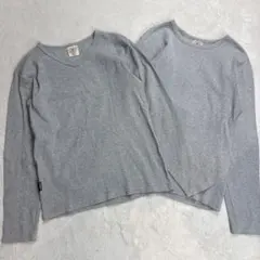 アヴィレックス　クルーネック/ＶネックロンT グレー　2着セット　Sサイズ