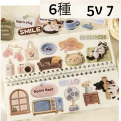 5v- 7／コラージュ素材　シール　ステッカー　まとめ売り 猫　英字 1+3