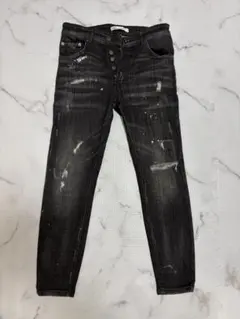ZARA ブラック ダメージ加工 スリムフィットジーンズ　40