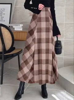 GRL ツイードチェックロングフレアスカート[tu1442] Sサイズ