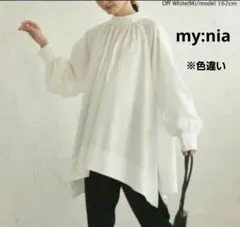 my:nia イージーケアバックリボンブラウス グレージュ　Ｌ　試着のみのサムネイル