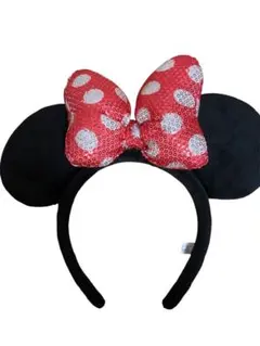 ミニーマウス カチューシャ 赤い水玉リボン　スパンコール　東京ディズニーリゾート