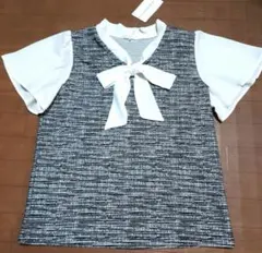 Honeys フレア袖カットソー 首元リボン Mサイズ　GLACIER