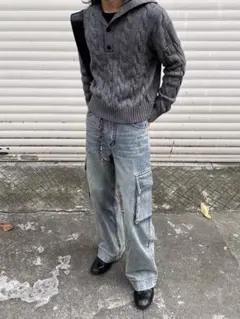 ライトブルー デニム カーゴパンツ