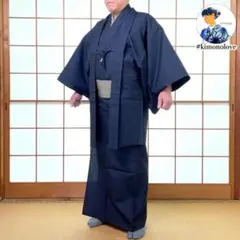 メンズウール着物3点セット 単衣 亀甲 濃紺 身長176【未使用品】A-2093