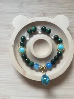 ハンドメイドブレスレット 緑、水色