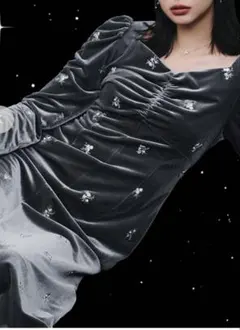 CELFORD 花柄刺繍ベロアワンピース