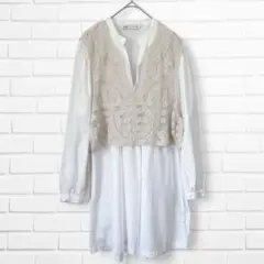 【ZARA】かぎ編みベスト付チュニック　シャツワンピース