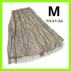 スカート　ギャザー　ウエストゴム　レース　シワ加工　Mサイズ ポリエステル