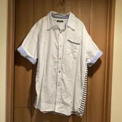 メンズ　カジュアル 半袖シャツ ホワイト/ストライプ　2XL