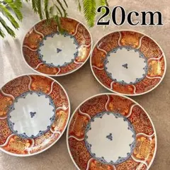 献上古伊万里　大皿　4枚　赤　金彩　曼荼羅　唐草　多用皿　レッド　プレートL