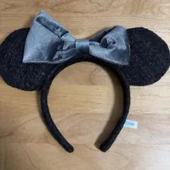 ミッキー耳カチューシャ（黒・リボン付き）