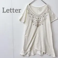 【バックナンバー レター】半袖 刺繍 カットソー アイボリー L ライトオンのサムネイル