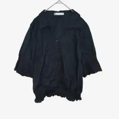 ✨綿100％✨ マジェスティックレゴン M ブラウス 刺繍 黒 ボリューム袖