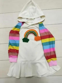 レインボー刺繍フード付きチュニック 6Y