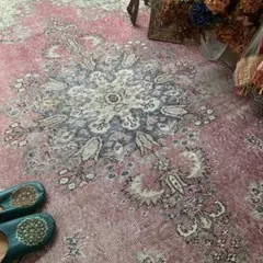 ペールピンク　トルコヴィンテージラグ　215×116 メダリオン