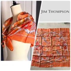 NO.8-128 jim thompson 正方形大判スカーフ　オレンジ　シルク