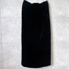 プチアンネ タイトスカート ストレート 無地 S 黒 ベルベット お呼ばれ