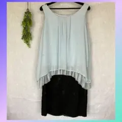 お呼ばれドレス【匿名配送】水色ビジュー付×黒レース★結婚式二次会発表会パーティー