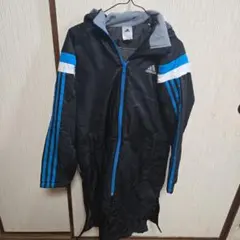 adidas ベンチコート 黒/青 フリース裏地付き