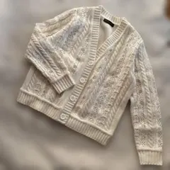 DAMA レース使いケーブルニットカーディガン