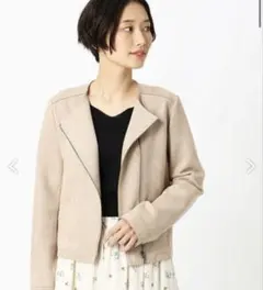 COMME CA ISM ベージュ フェイクスエード ライダース ジャケット