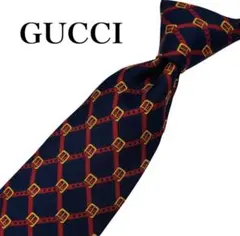 【美品】GUCCI ネクタイ ベルト柄 ネイビー シルク 高級