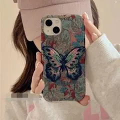 iPhone15 14　携帯ケース　高級感　刺繡　蝶々　上品　カバー