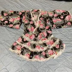 キッズ用 浴衣ドレス 黒花柄 レース付き　セパレート　ミニスカート　なつまつり