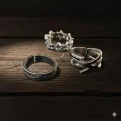 理*！様 【人気】3点セット シルバーオープンリング 切りっぱなし メキシカンヴ