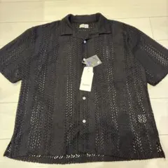 新品未使用 透かし編み シアー オープンカラーシャツ ブラック 編み込みのサムネイル