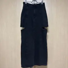 【美品 サイズ1】mystic カットアウト　デニムロングスカート　ブラック