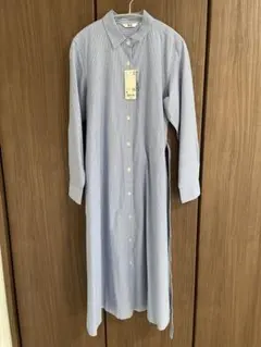 【新品】UNIQLO ストライプ柄 ロングシャツワンピース Mサイズ ブルー