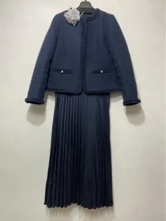 OPAQUE.CLIPツイードジャケット×紺プリーツワンピース　セレモニー