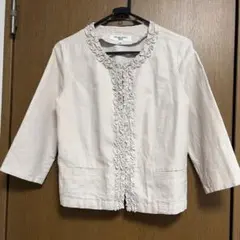 NATURAL BEAUTY BASIC ノーカラージャケット アイボリー7分袖