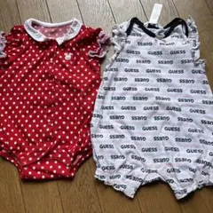 baiya70春夏ミキハウスうさぎ赤ドット水玉ゲスフリルロンパースノースリーブ