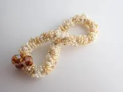 イエロー•ブラウン系ビーズヘアゴム