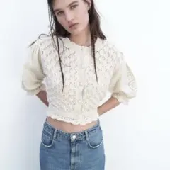 ZARA コントラストニットカーディガン