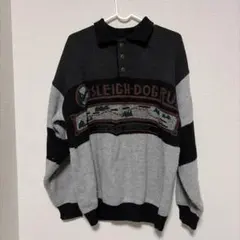 カラーブロック ポロ襟 ニットセーター